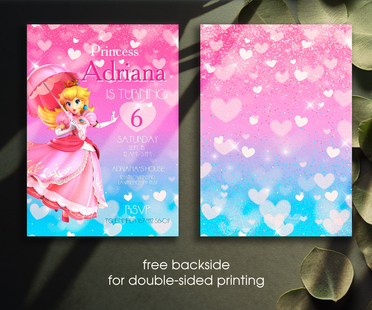 Super Mario Bros Princess Peach customizable invitation template | Share or Print | ZD818