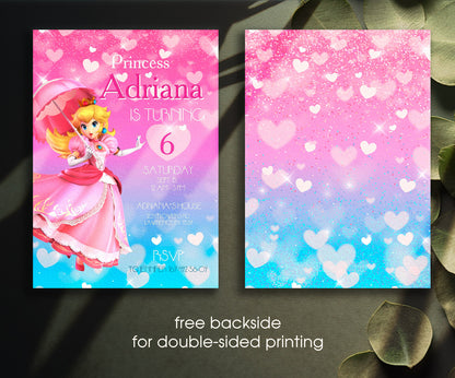Super Mario Bros Princess Peach customizable invitation template | Share or Print | ZD818