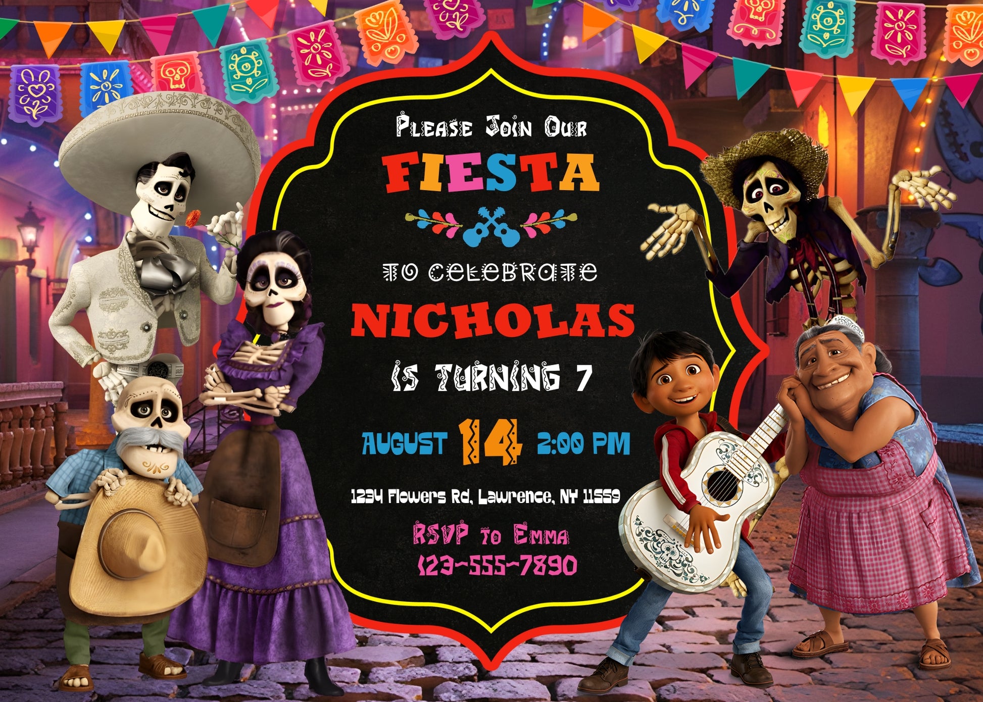 Coco Día Muertos Halloween customizable invitation template | Share or Print | QN300