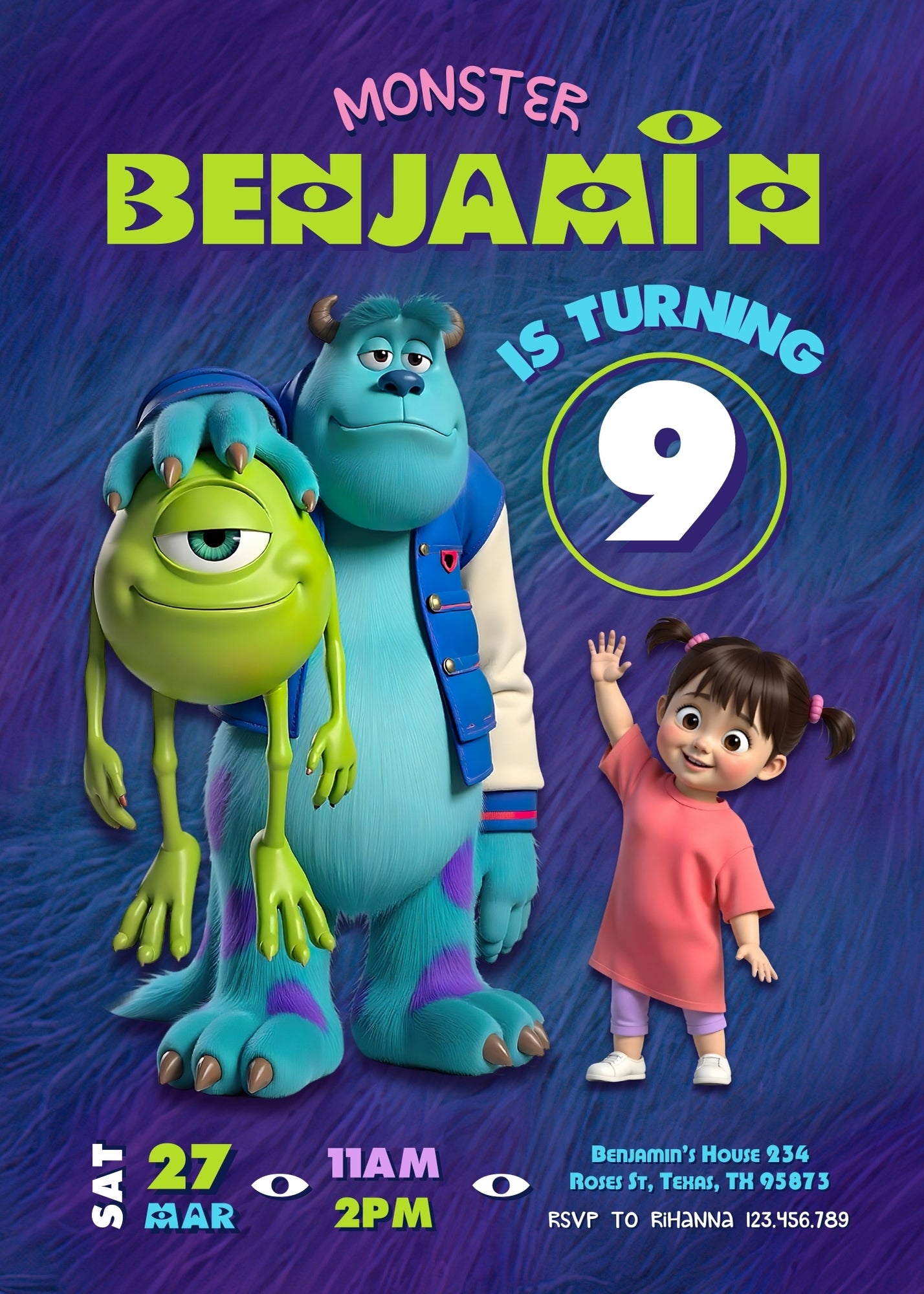 Monsters, Inc. customizable invitation template | Share or Print | UE516