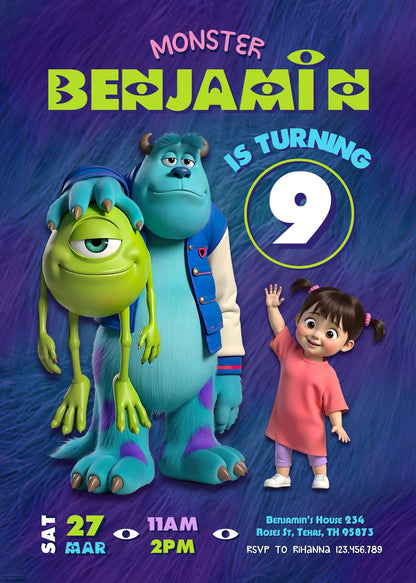Monsters, Inc. customizable invitation template | Share or Print | UE516