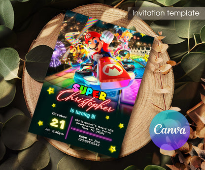 Mario Kart Gamer customizable invitation template | Share or Print | boy | AV620