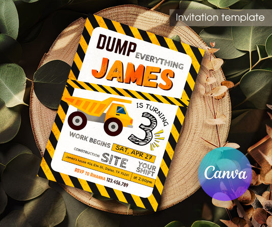 Dump Truck Construction customizable invitation template | Share or Print | boy | PL439