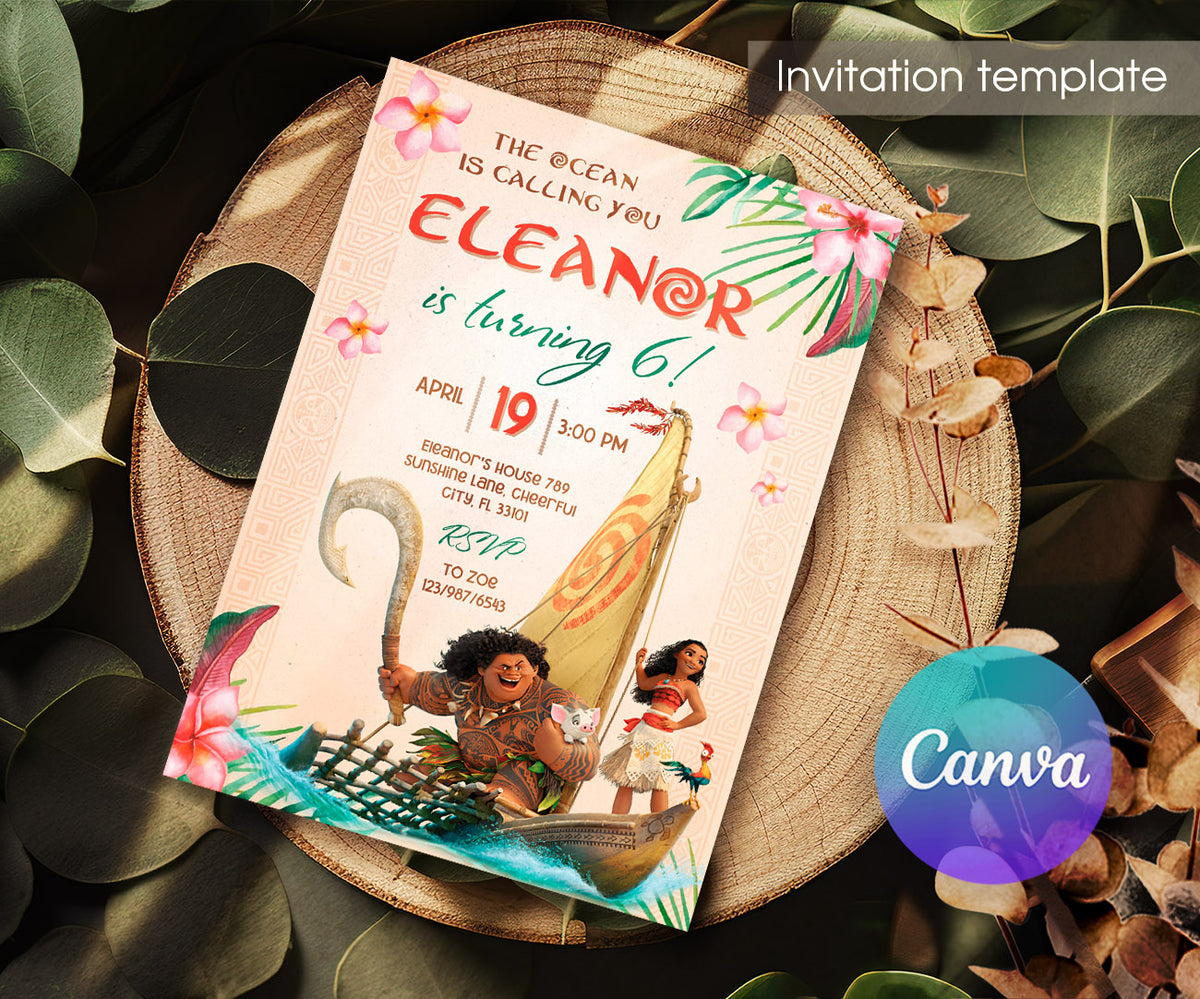 Moana Princess customizable invitation template | Share or Print | girl | ZX121