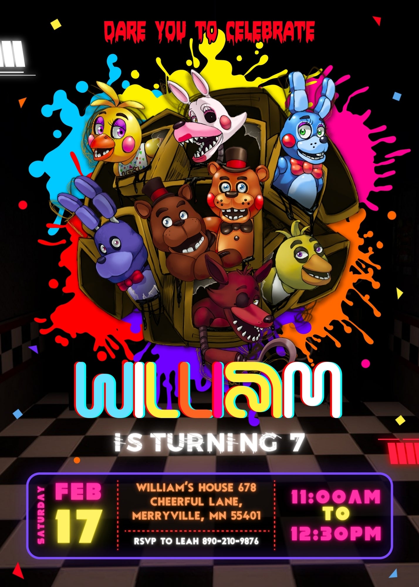 Five Nights at Freddy's customizable invitation template | Share or Print | HD907