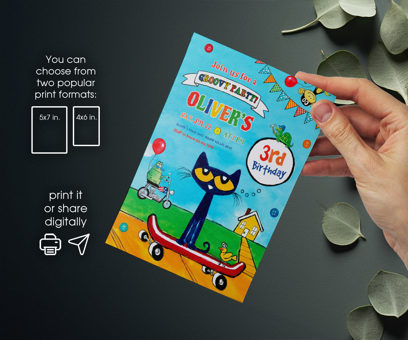 Pete the Cat customizable invitation template | Share or Print | YW409