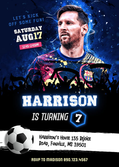 Messi Fifa Soccer customizable invitation template | Share or Print | XR616