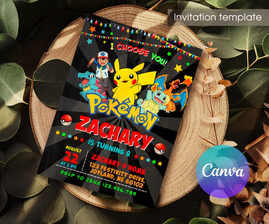 Pokemon Pikachu customizable invitation template | Share or Print | JO587