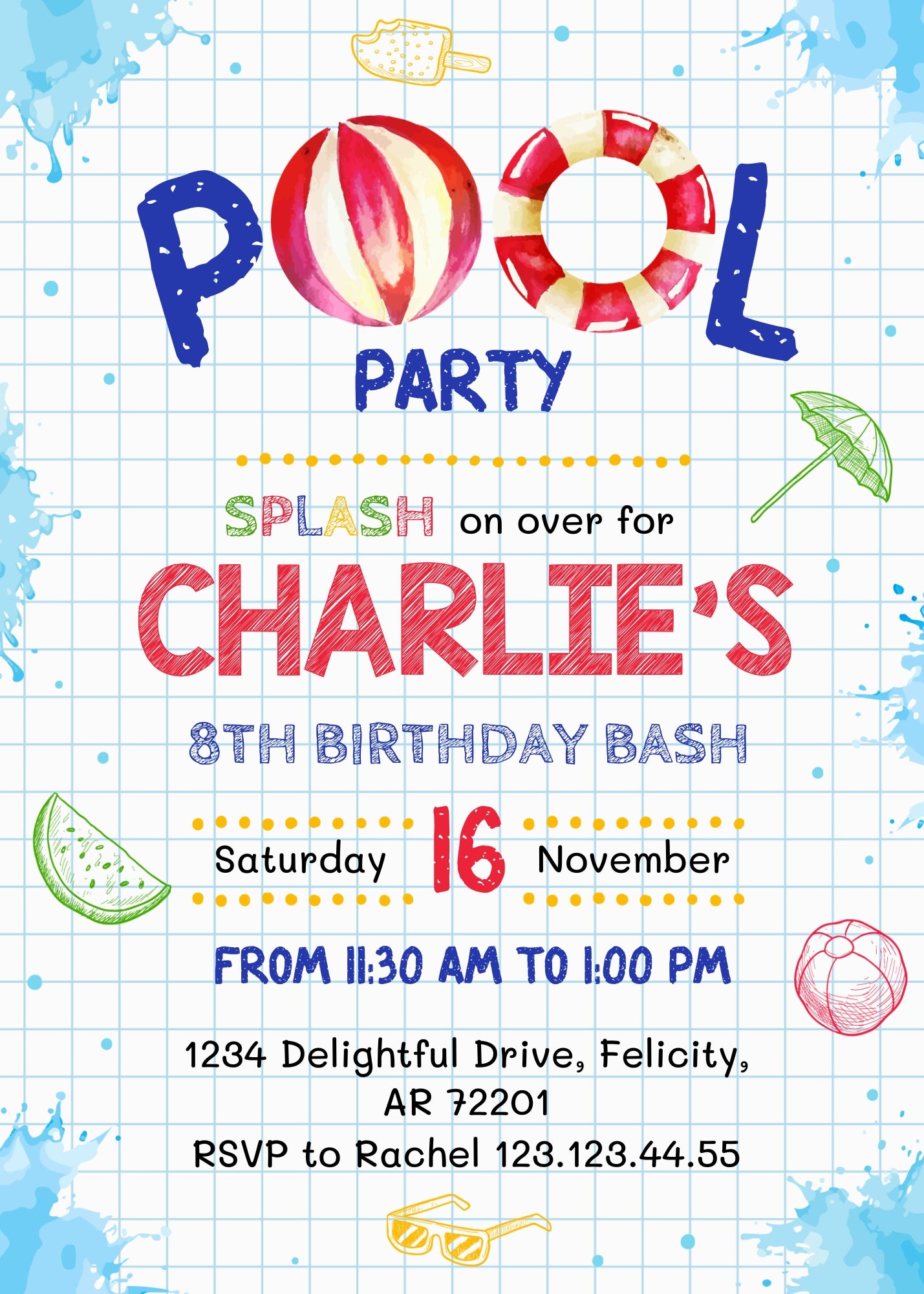 Pool Party customizable invitation template | Share or Print | boy | OU044