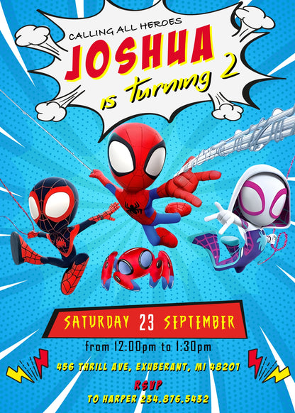 Spidey and His Amazing Friends customizable invitation template | Share or Print | boy | EC124