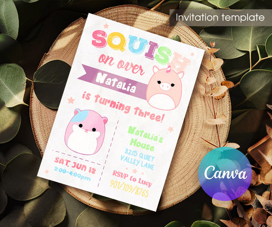 Squishmallows customizable invitation template | Share or Print | VK542
