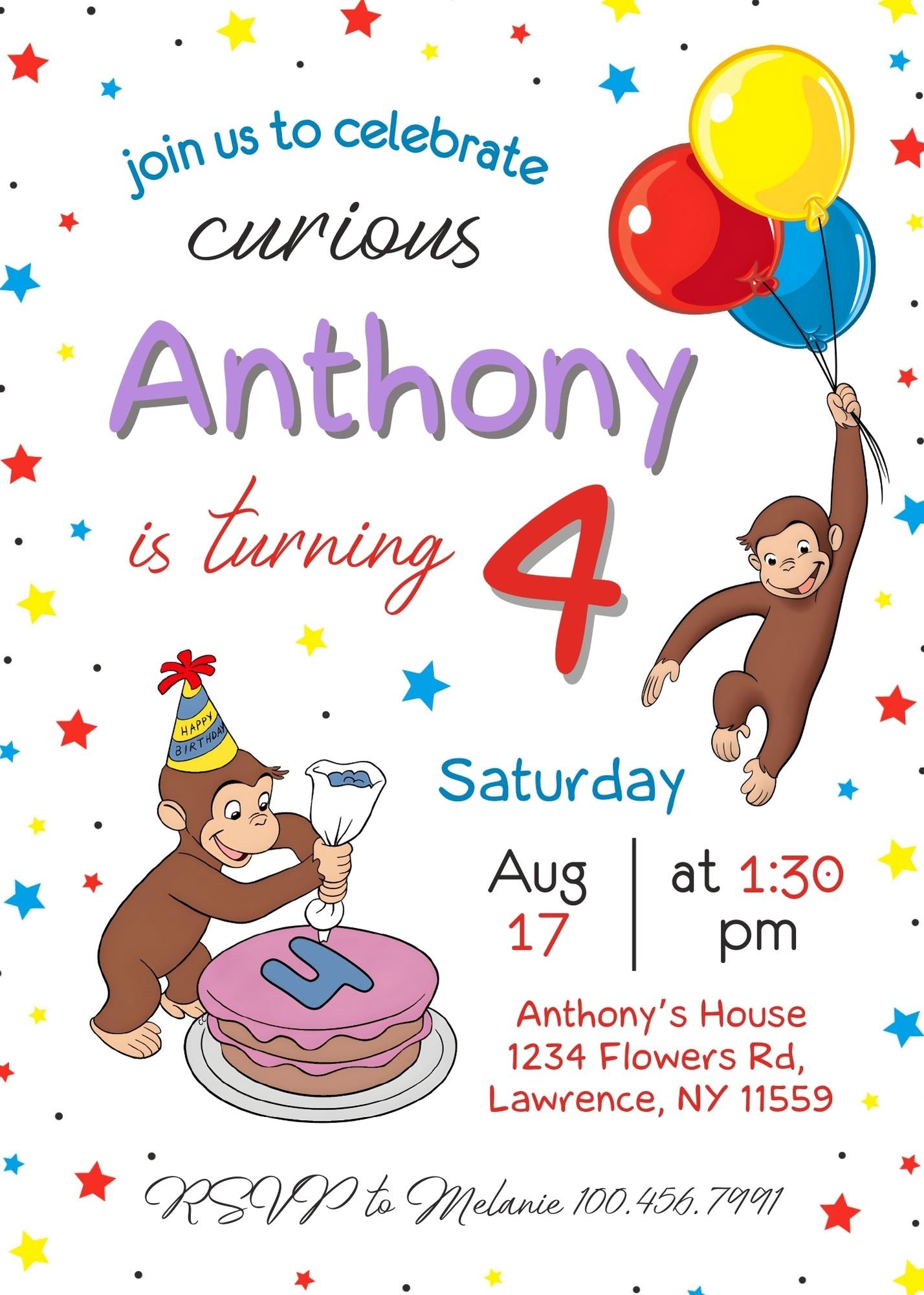 Curious George Monkey customizable invitation template | Share or Print | BV965