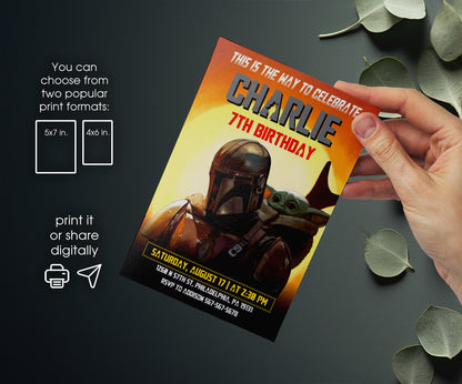 The Mandalorian Star Wars Grogu customizable invitation template | Share or Print | boy | QS795
