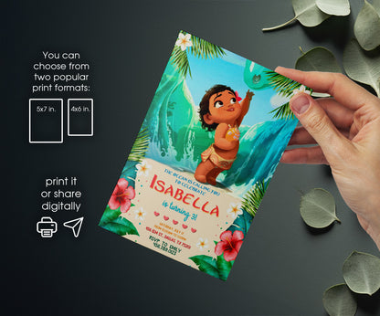Moana Princess customizable invitation template | Share or Print | girl | EM837