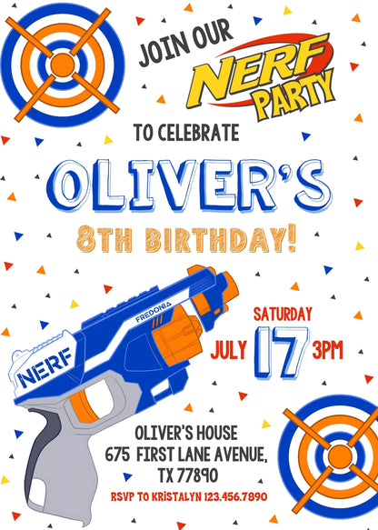 NERF Dart Wars customizable invitation template | Share or Print | boy | FW651