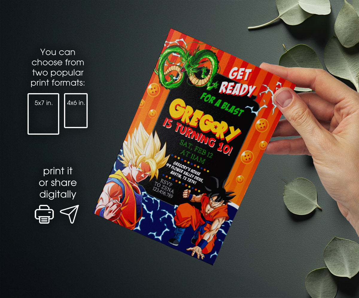 Dragon Ball Z Anime customizable invitation template | Share or Print | boy | OJ121