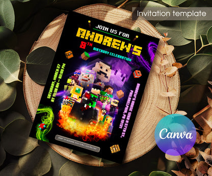 Minecraft Gamer customizable invitation template | Share or Print | CQ166