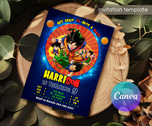 Dragon Ball Z Anime customizable invitation template | Share or Print | boy | SN448