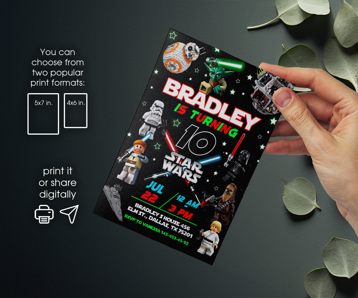 Star Wars Darth Vader Lego Minifigures customizable invitation template | Share or Print | AM114
