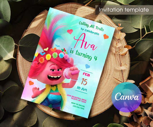 Trolls Poppy customizable invitation template | Share or Print | GI074