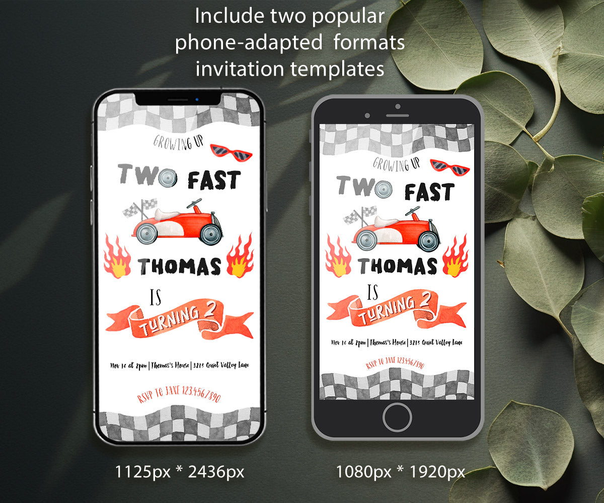 Race Car 2nd Bday Watercolor customizable invitation template | Share or Print | boy | RB042