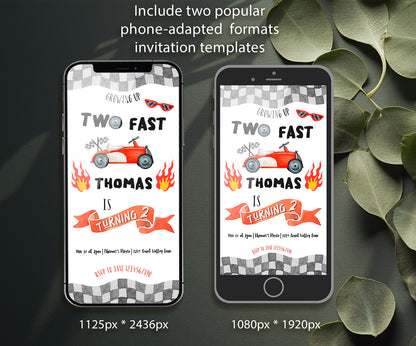 Race Car 2nd Bday Watercolor customizable invitation template | Share or Print | boy | RB042