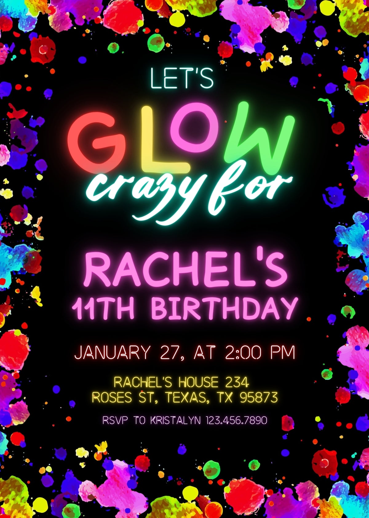 Lets Glow Crazy customizable invitation template | Share or Print | TI365