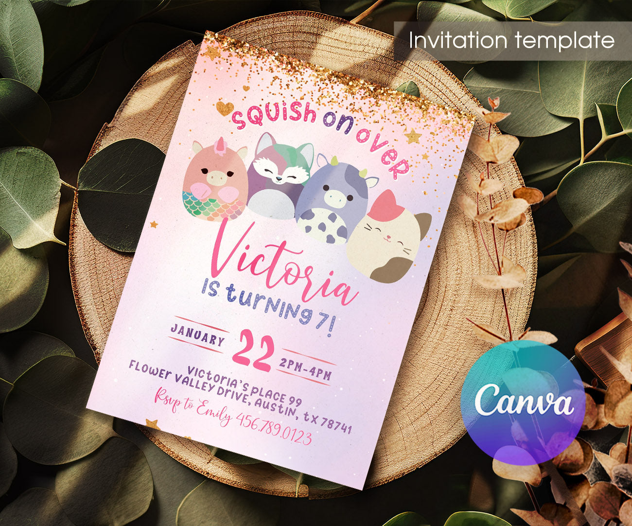 Squishmallows customizable invitation template | Share or Print | LV409
