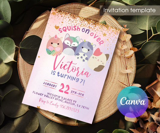 Squishmallows customizable invitation template | Share or Print | LV409