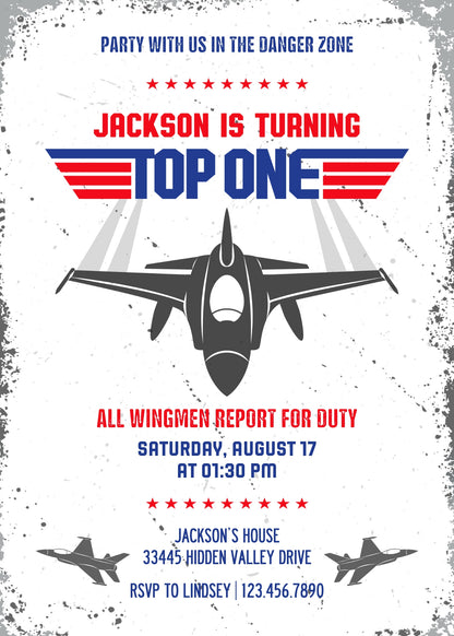 Top Gun One Jet Fighter customizable invitation template | Share or Print | boy | SX980