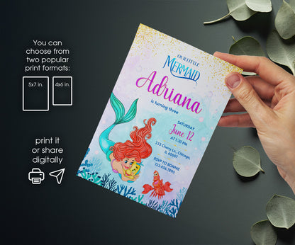 Ariel The Little Mermaid customizable invitation template | Share or Print | girl | UO270