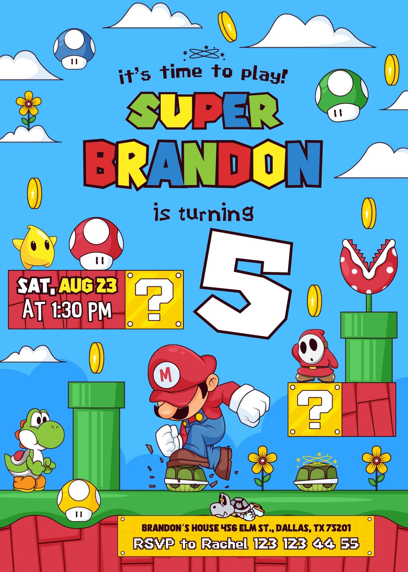 Super Mario Bros customizable invitation template | Share or Print | ZM435