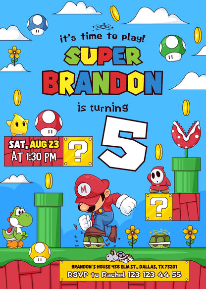 Super Mario Bros customizable invitation template | Share or Print | ZM435