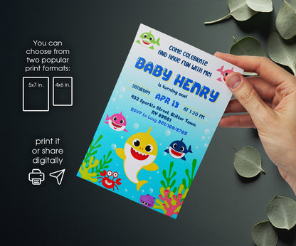 Baby Shark customizable invitation template | Share or Print | WG043