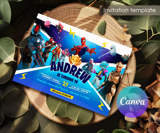 Fortnite Gamer customizable invitation template | Share or Print | boy | NU036