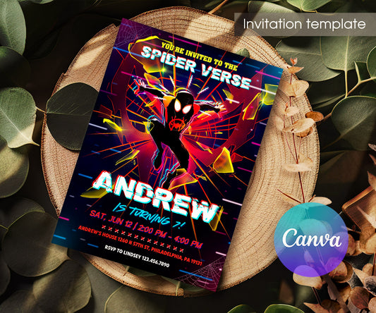 Spider Man Across the Spider-Verse customizable invitation template | Share or Print | boy | DR475