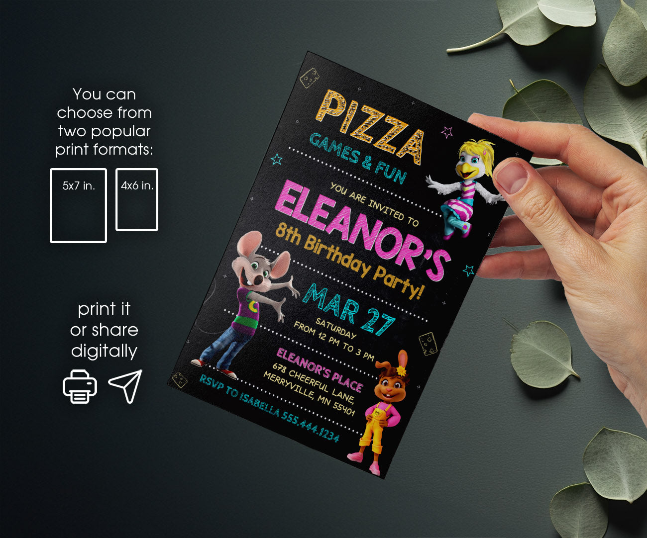 Chuck E. Cheese customizable invitation template | Share or Print | JE943