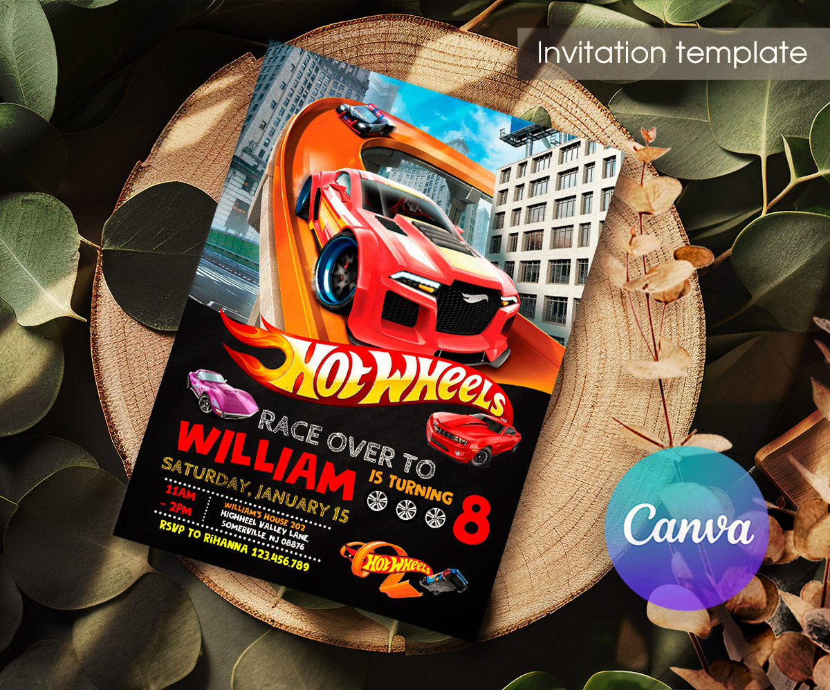 Hot Wheels Racing customizable invitation template | Share or Print | boy | NI206