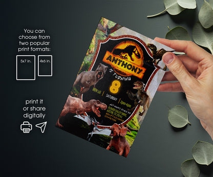 Jurassic Park Dinosaur customizable invitation template | Share or Print | ZV726
