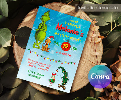 The Grinch  Merry Grinchmas customizable invitation template | Share or Print | CM261