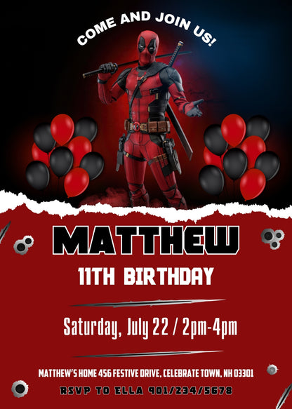 Deadpool Marvel customizable invitation template | Share or Print | boy | YX491