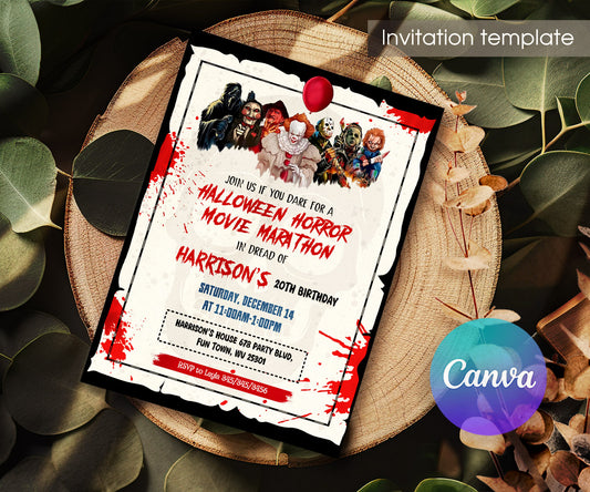 Horror Killer Movie Party customizable invitation template | Share or Print | ZS026