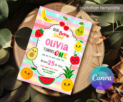 Hey Bear Sensory Dancing Fruits customizable invitation template | Share or Print | KW326