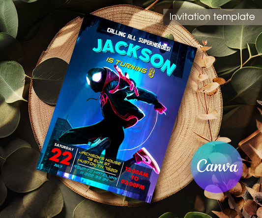 Spider Man Across the Spider-Verse customizable invitation template | Share or Print | boy | VE574