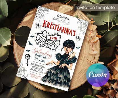 Wednesday Addams customizable invitation template | Share or Print | girl | YD702