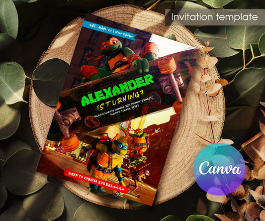 Teenage Mutant Ninja Turtles Mutant Mayhem customizable invitation template | Share or Print | boy | IR054