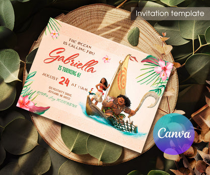 Moana Princess customizable invitation template | Share or Print | girl | QJ489
