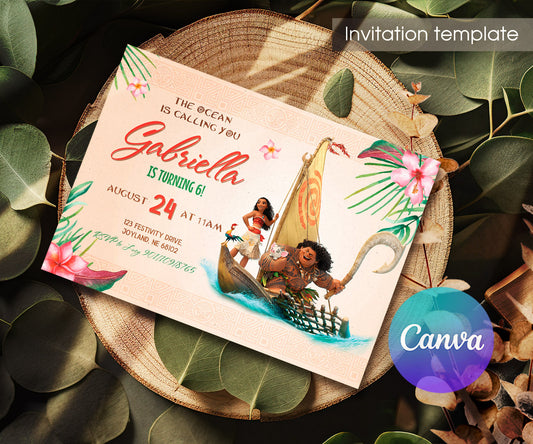 Moana Princess customizable invitation template | Share or Print | girl | QJ489