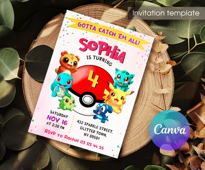 Pokemon Pikachu customizable invitation template | Share or Print | PN376