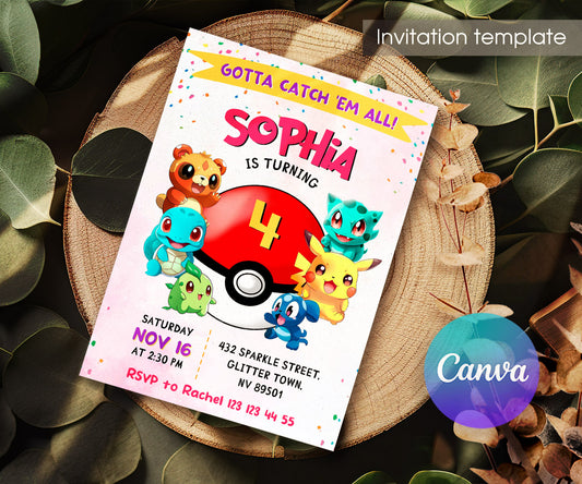 Pokemon Pikachu customizable invitation template | Share or Print | PN376